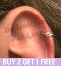 Cartilage Tragus Nose Hoop Threh Diamante Crystal Earring Helix Ring Silver Gold