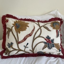 Crewel Hand Embroidered Wool/Cotton Cushion Covers 60x40cm With Luxurious Fringe