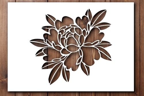 Peony flower stencil a3 - flower, a4
