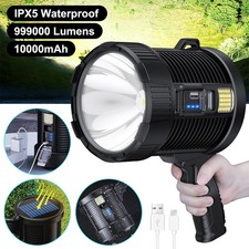 999000LM Handheld Spotlight Searchlight Rechargeable LED Torch Hiking Flashlight
