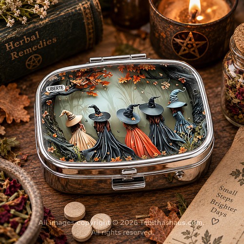 Witches pill box enamel metal - witches,