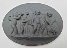 18th c. Possible Wedgwood Black Basalt Plaque Medallion Cherub/Putti Cameo Style