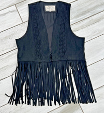 RIVER ISLAND : BLACK FAUX SUEDE FRINGED WAISTCOAT    12