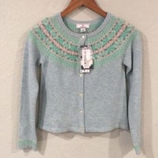 NEW CPC Childrens Wear Girls Sz 12 Sage Fairisle Cardigan Sweater 100% Lambswool