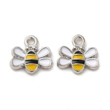 10 x Small Silver Tone Yellow Bumble Bee Charms with Enamel Detail FREE P&P