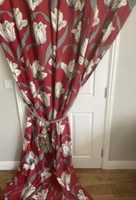 Stunning Pair NEXT Huge Red & Cream Floral Lined Eyelet Curtains W90” x D90” VGC