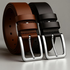 Mens Genuine Leather Belt Ful Grain Belts New Buckl Trouser Jeans Black Brown UK