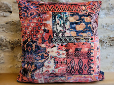 Linwood Omega Prints Fez Paprika Kilim Aztec Orange & Blue Velvet Cushion Cover