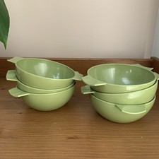 Vintage Melaware 6 Bowls Camping Picnic Caravan Avocado Green Cereal Dessert