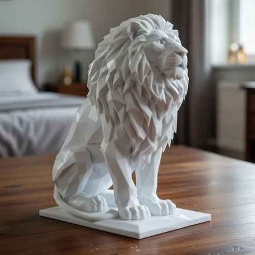 Low poly lion sculpture - low,