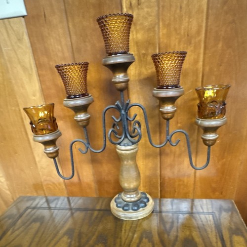 Vintage arm amber glass and - 5-arm,