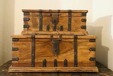 Two Beautiful Vintage Sheesham Style Iron Banded Trunks