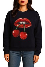 Womens Sweatshirt Long Sleeve Cherry Lips Jumper Girls Shirt Dress Top UK 8-18
