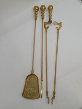 Antique c1900 Brass Ball Three Piece Fire Tool Set (Tongs Need Repair)