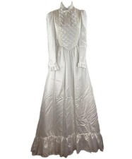 Vintage Edwardian Style Handmade Satin Large Bow Long Sleeve Wedding Dress UK 10