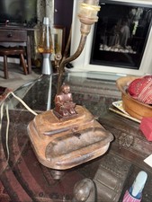 Vintage Wooden Table Lamp Unusual Switch  And Lamp With Tray Odd Shed Art