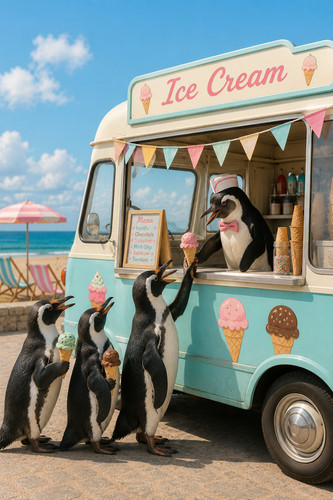 Penguins ice cream van - penguins, at