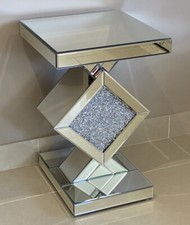 Mirrored and crushed crystal sparkle pedestal Glitz mirrored designer side table