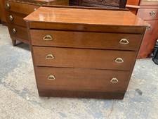 Vintage Lebus Brown Wooden Wood Veneer Chest of 3 Drawers with Metal Handles