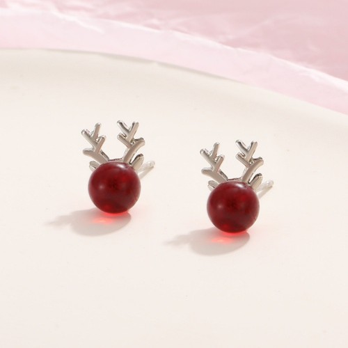 Deer antler earrings red - red, alloy
