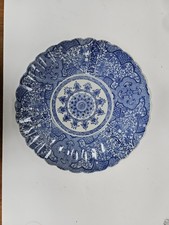 Japanese Imari Fluted Charger Plate Blue And White Meiji Antique 38cm Porcelain