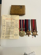 3 X WW2 British Medals Inc Burma Star and 1939-45 Star in Box & Paperwork