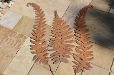 3 x Large Rusty Metal Fern Leaf Plant Stakes Garden Decoration Ornament Display