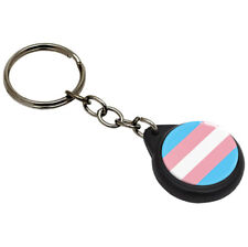 TRANSGENDER TRANS FLAG LGBTQ PRIDE TROLLEY COIN KEY RING CHAIN