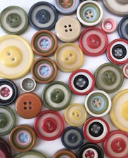 Job Lot 30 Vintage Buttons Navy Red Green Stripe 10 20 30 mm Retro Marilyn Moore