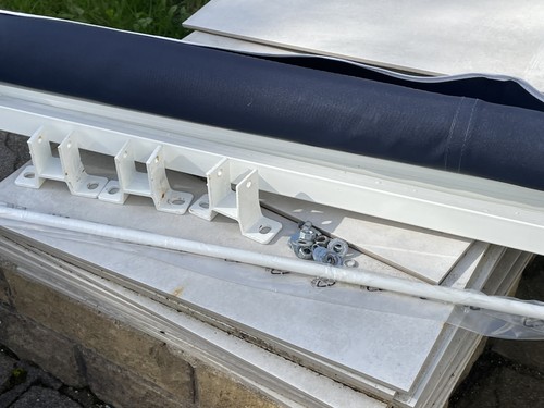 Large blue retractable awning - retractable,