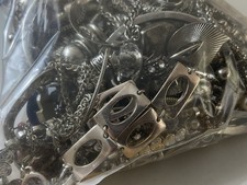 Job Lot 1.5kg Silver Tone Plated Jewellery Chain Necklaces Bracelets Earrings