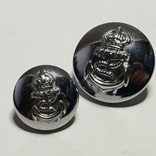 1945-52 White metal Royal Navy kings crown buttons ltd pair 25 & 19mm