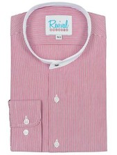 Red Stripe 1940s Forties Retro Vintage Look Collarless Grandad Shirt