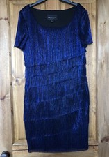 Stunning blue black plisse sparkle metallic rara layered lined dress 10