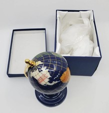 GLOBE OF GEMSTONE Inlaid on Lapis Lazuli Base with Clock Round Base Original Box