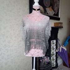 Ladies Crochet Poncho, Ombre Grey, Fringed Edge, Size Small by KIKIYO