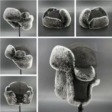 Vintage Men's Trapper Hat Cap Ski Russian Cossack Faux Fur Suede Leather Winter