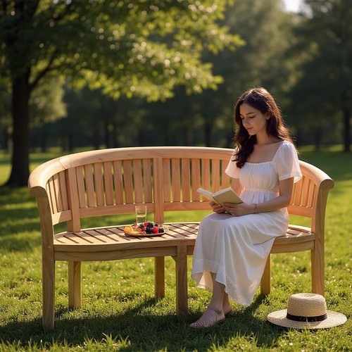 Teak banana curved bench - bench, 3