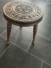 Vintage Three Leg Stool 12 Inch With Carvings
