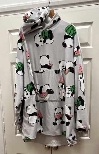 Grey fleece oodie hooded panda - grey,
