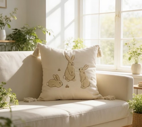 Rabbit embroidered cushion - rabbit,