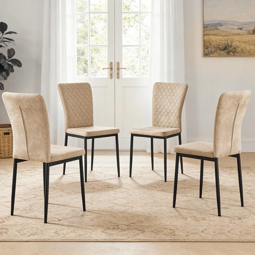 Beige velvet dining chairs set - beige,