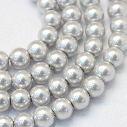 Silver glass pearl 6mm round - pearl,