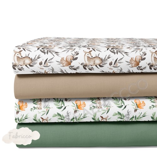 Cotton fabric kids woodland - fabric,
