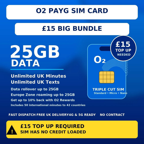 Payg sim card 15 - o2, big