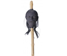 Shrunken Mummified Head Staff On Cane Stick Voodoo Witch Doctor Halloween Prop