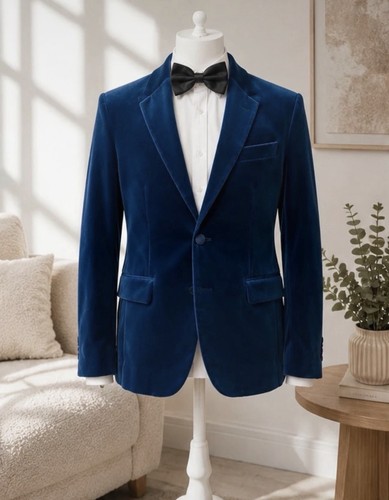 Kin mens blue velvet blazer