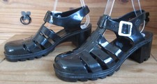 ? JUJU BLACK JELLY BEAN PVC STRAPPY SLING BACK BLOCK HEEL SANDALS SHOES UK 6 ?