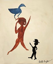 Bill Traylor Signed Painting American Folk Art Figurative Work
