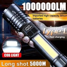 1000000 Lumen Military Tactical LED Torch COB Flashlight Rechargeable Work Light